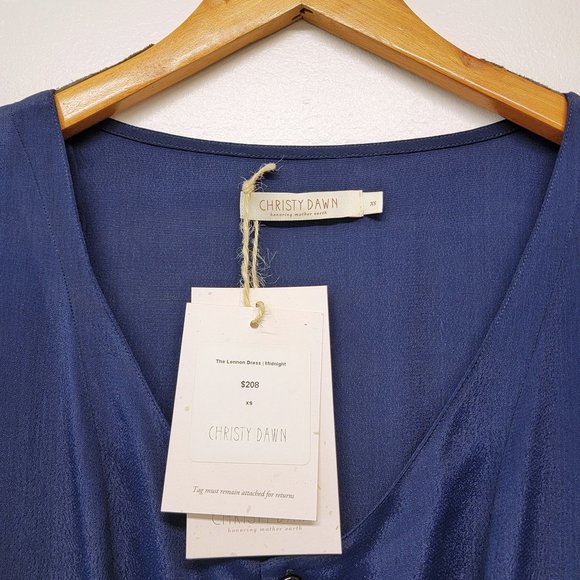 Christy Dawn Lennon Dress XS Midnight Navy Blue Puff Sleeves Midi Boho Country - Picture 9 of 16